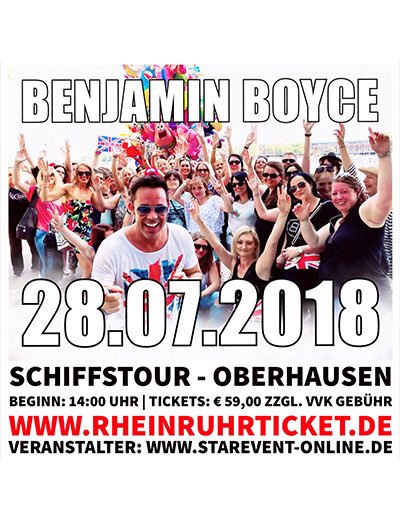 FCBenjaminBoyce's tweet photo. #bb #benjaminboyce #schiffstour #schifffahrt #starevent #ffshowoffice #Oberhausen #santamonika #tickets https://t.co/GWjIkZhjtY https://t.co/nnoLE8ufUV