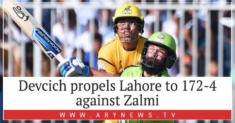 ARYNEWSOFFICIAL's tweet photo. #Devcich propels Lahore to 172-4 against Zalmi
#LQvPZ
Read more: https://t.co/P4iLrQNb3Y https://t.co/6CdII0EfTV