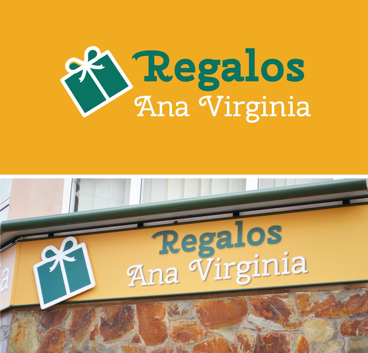 Hoy les dejamos con el #logotipo que realizamos para Regalos Ana Virginia y el resultado de su aplicación al cartel exterior 🙂