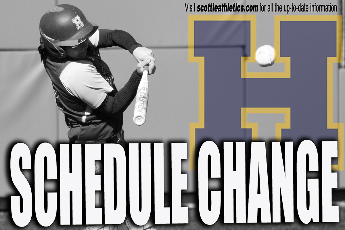 HCCscotties's tweet photo. SCHEDULE CHANGE:

Due to unforeseen circumstances, today’s @HCC_ScottieSB games at Independence CC have been postponed. No make-up date yet.

Scotties will play at Cowley Saturday at 1pm &amp; 3pm! #ScottieNation https://t.co/p5sABx3DLC