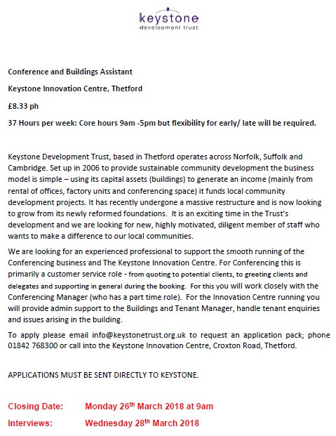 AbbeyNeighbour's tweet photo. We are recruiting for two positions based at the Keystone Innovation Centre! More info at https://t.co/vu6vEEF1Cy https://t.co/oyQxcIn5Na
