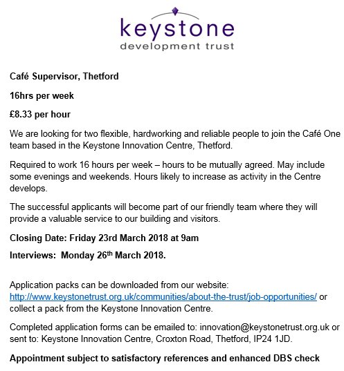 AbbeyNeighbour's tweet photo. We are recruiting for two positions based at the Keystone Innovation Centre! More info at https://t.co/vu6vEEF1Cy https://t.co/oyQxcIn5Na