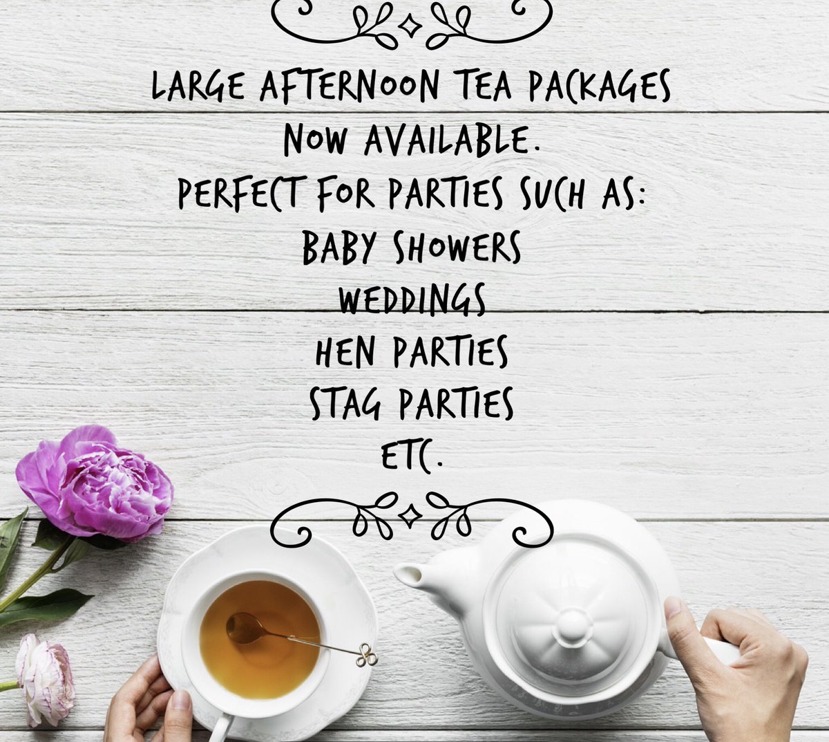 awkward_teapot's tweet photo. Large afternoon tea packages are now available ☕️ 

Consultation are recommended to ensure we have it perfect for you. ⭐️💕

#afternoontea #tea #largepackage #htlmp #wirralbusiness #coffee #cake #Champagne #bubbles #happy #cupcake #sandwiches https://t.co/HCjCjH6f0o
