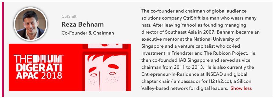 CtrlShiftGlobal's tweet image. Our Co-Founder and Chairman Reza Behnam has been named one of @TheDrum’s APAC Digerati! An inaugural list of the most influential people in Asia&apos;s advertising &amp;amp; marketing industry! Congratulations Reza! #UnlockTransparency #adtech 
Full list here: thedrum.com/lists/digerati…