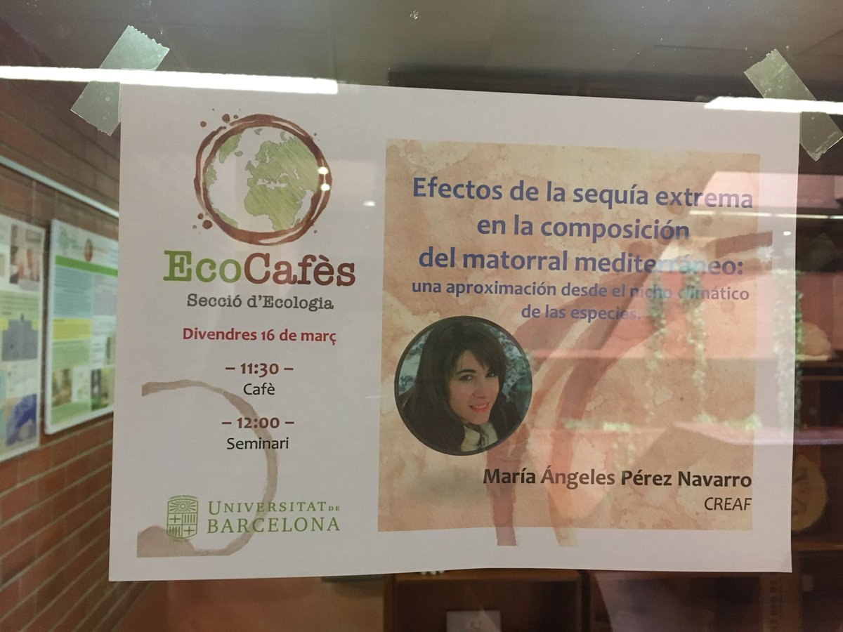 aida_viza's tweet photo. Avui als #Ecocafes amb la M. Ángeles Pérez-Navarro del @CREAF_ecologia que ens ha presentat els efectes de la #sequera als #matollars #mediterranis. @Biologia_UB @UniBarcelona https://t.co/n42nxH6axi