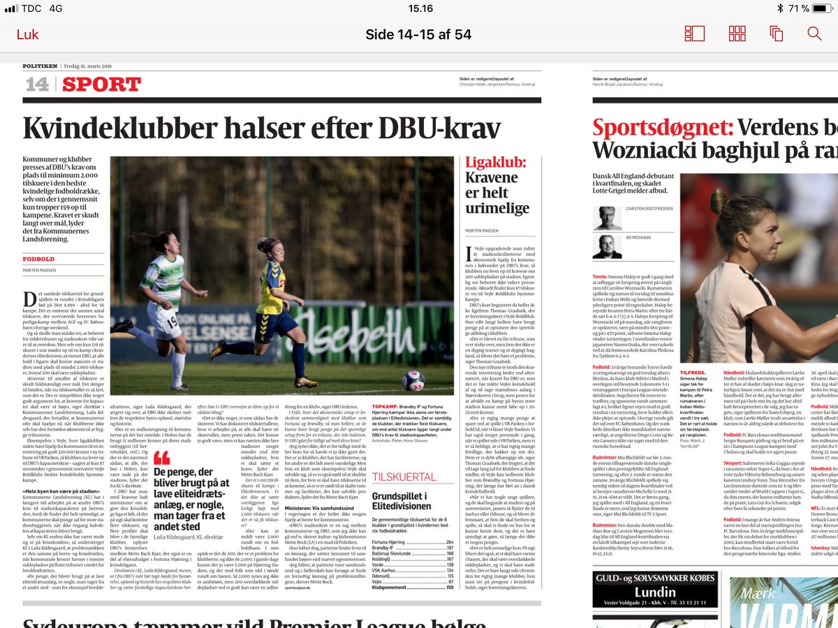 Også i kvindeligaen er kravene om antallet af tilskuerpladser skudt over mål @kommunerne @DBUfodbold #dksport #fodbold