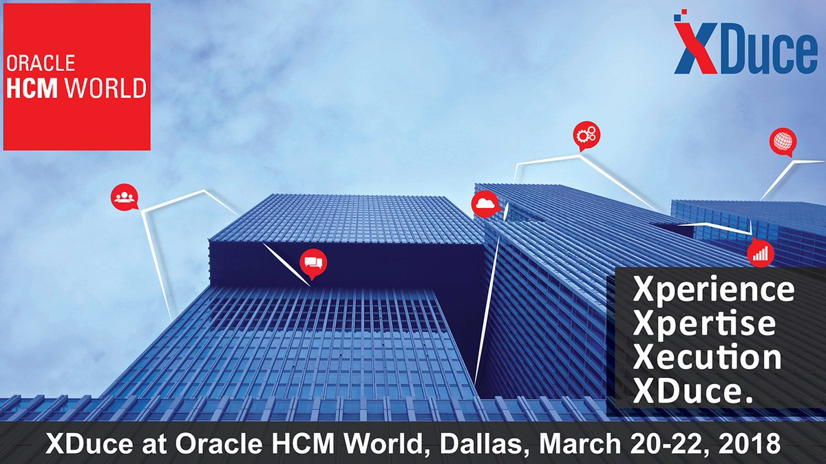 XDuceCorp's tweet photo. Here's an amazing chance to learn about our cost-effective implementation and services for Oracle HCM solutions- Join XDuce at #OracleHCMWorld in Dallas, March 20-22, 2018. https://t.co/9l988C5xsE