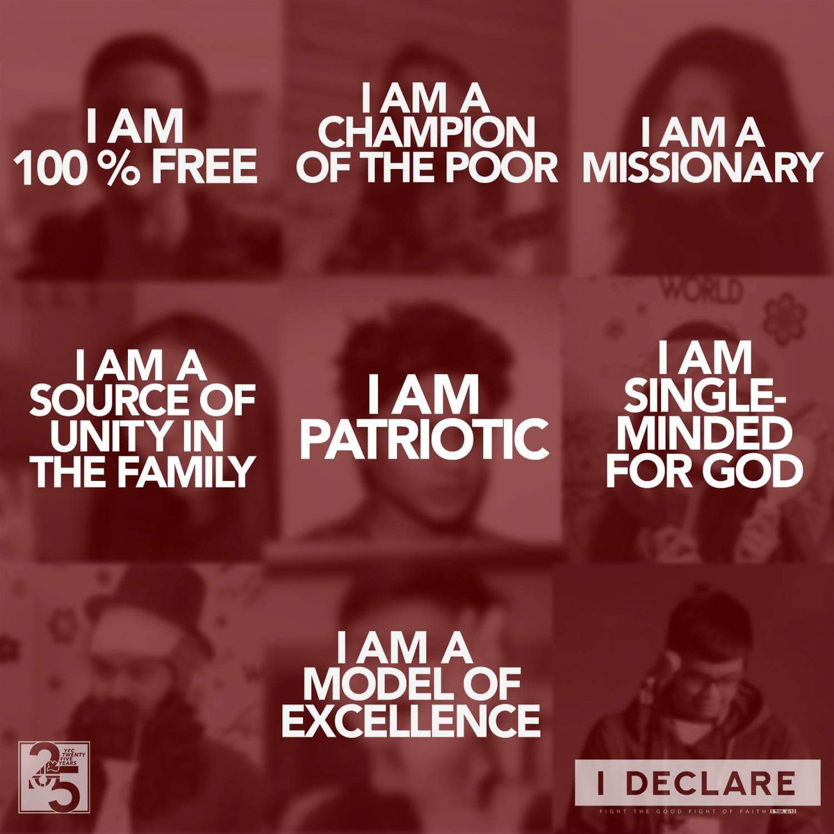 cfcygta's tweet photo. How do YOU claim your identity as beloved children of God? Which of these 7 identities do you declare?

Film OR take a picture of yourself &amp; Declare one of the 7 identities
you live out. Then tag three people to state their declarations.

#CFCYiDeclare #TrueNorthRYC2018 #YFCat25 https://t.co/aDKHfixRwh