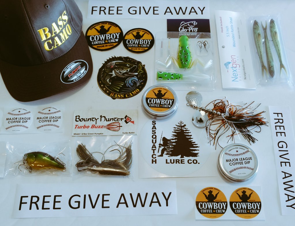 🚨 RETWEET LIKE
&amp; or COMMENT 🚨
To ENTER in our
GIVE AWAY CONTEST
WIN Fishing Gear from
<a href="/BHOAdventures/">Turbo Buzz Lures</a>
<a href="/sasquatchlureco/">Sasquatch Lure Co.</a>
@GloProLures
<a href="/nextgenbaits/">Nextgen Baits Inc</a>
@JacksLures
<a href="/BassCamo/">Bass Camo Apparel</a> Hat
&amp; ⚾🤠 Coffee Chew
SEE our Pinned Post
 for Details to ENTER
Freebie Friday Feeling
#MarchMadness 🔫🤠
