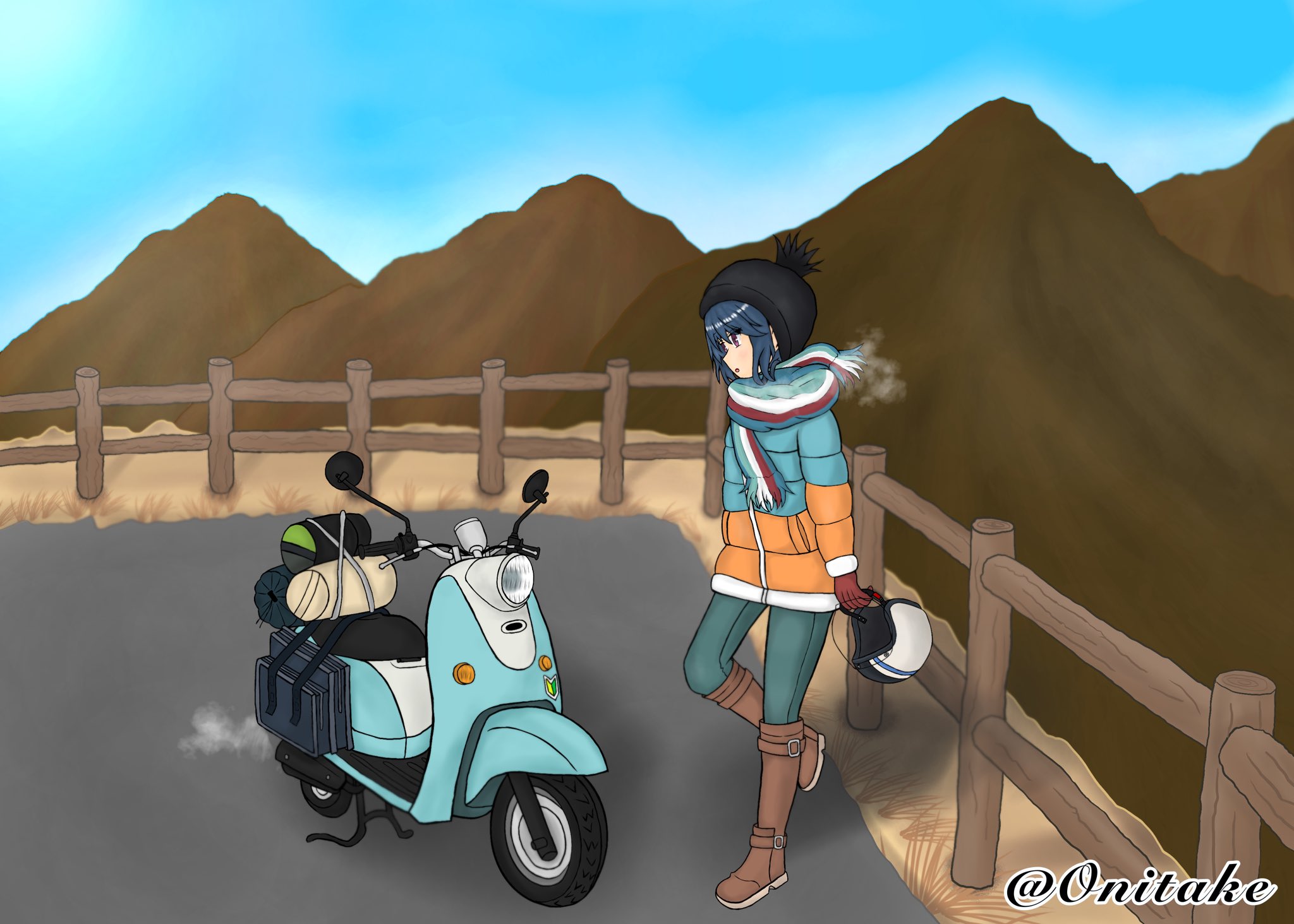 オニタケ ゆるキャン の志摩リンちゃん完成しました ヾ W ﾉ 今回は背景も全部描きました 0 何気に初めての背景w D リンちゃんのアイコンと壁紙も作ってみました 0 ゆるキャンd ゆるキャン 志摩リン ゆるキャンはいい