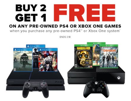 BriannaSamanta's tweet photo. Buy two, get one free on any pre-owned PS4 or XBox One games when you purchase any pre-owned PS4 or Xbox One System at Game Stop. 🎮 https://t.co/eiEsbdJwFX