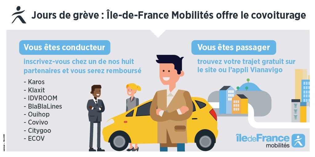 IDFmobilites's tweet photo. Le covoiturage sera gratuit pour les Franciliens pendant les jours de grève. https://t.co/ZkLIqsjX2e