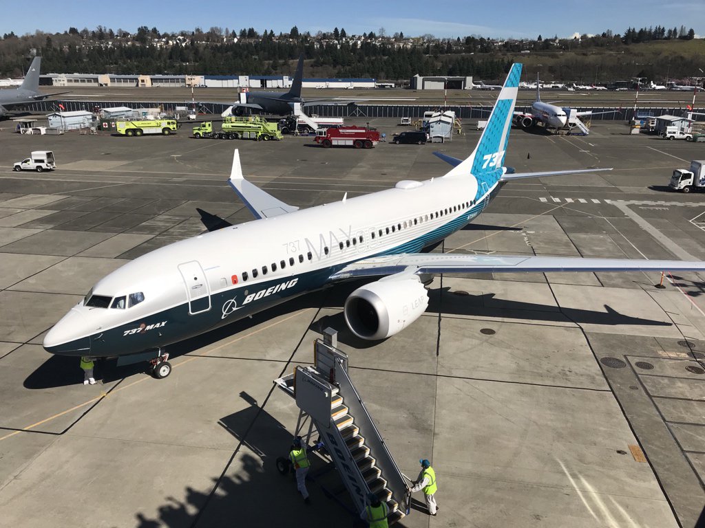 jonostrower's tweet image. Boeing’s 737 Max 7 is back on the ground at Boeing Field following it’s maiden flight #737MAX7