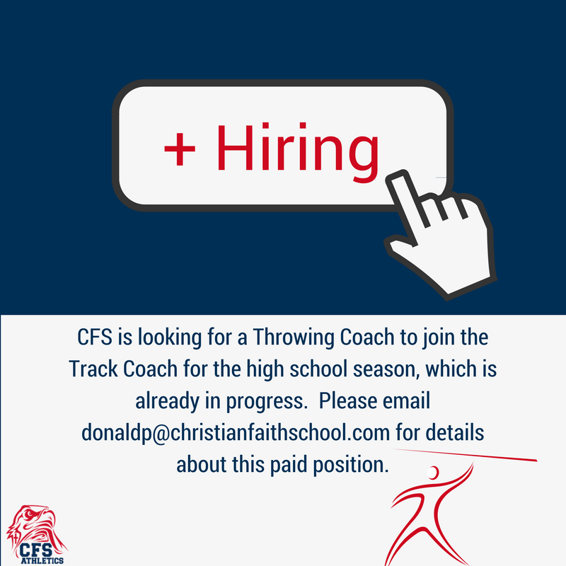 CFS_Eagles's tweet photo. CFS is looking for a Throwing Coach to join the Track Coach #cfseagles https://t.co/X6WnImzeuI