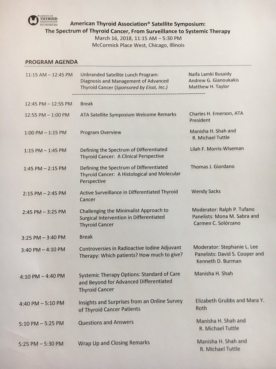 Many thanks to our speakers for the ATA’s 2018 Spring Satellite Symposium at #endo2018 - The Spectrum of Thyroid Cancer #thyroid2018 #thyroidawareness