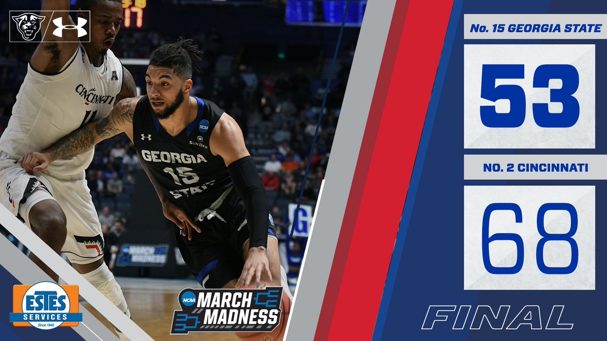 GSU_MBasketball's tweet photo. A memorable season comes to an end as the Panthers fall to Cincinnati 68-53.
Thank you fans! https://t.co/cnz7Vj8YFM