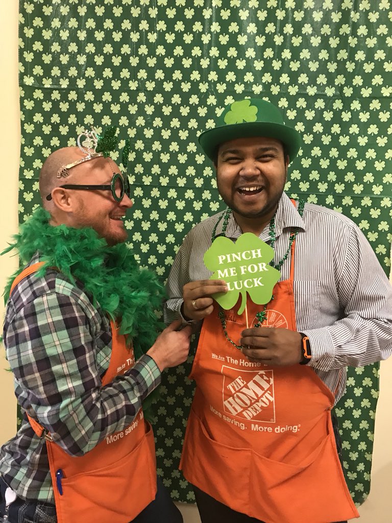 rdc5120's tweet photo. Key 3 getting into the St. Patrick’s Day spirit! All we are missing is our favorite leprechaun @SeanJ_THD! ☘️#FunDepot #FeelingGreen @THDJon_RHRM https://t.co/mNqaV6NFMH