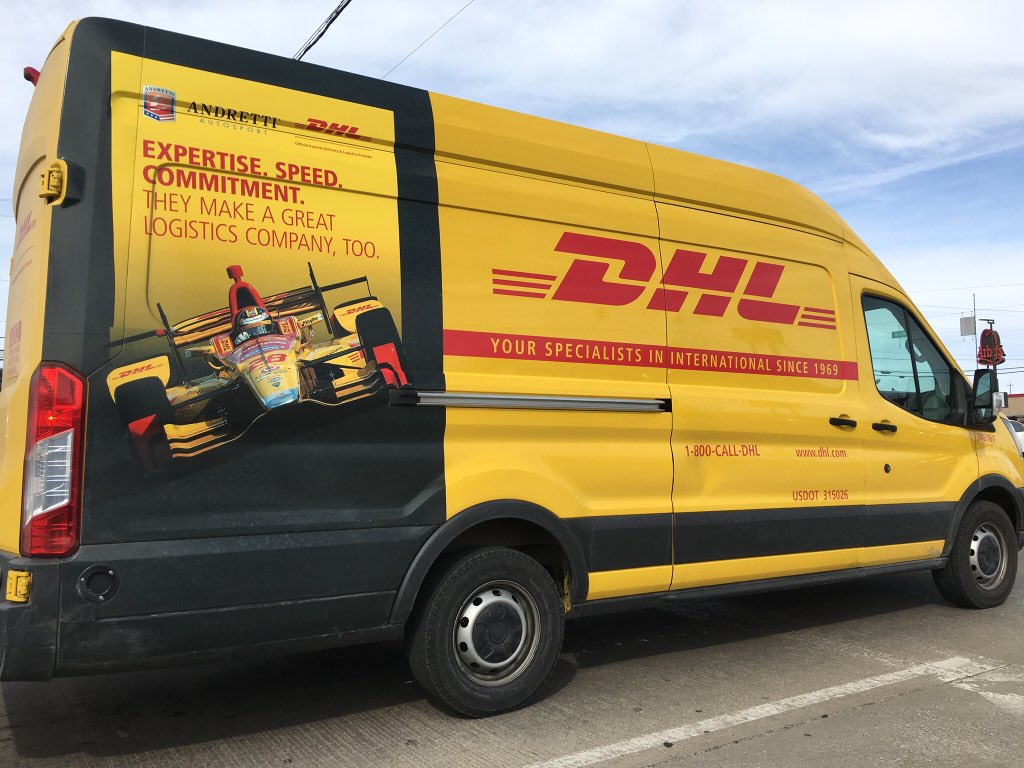 NYeoman's tweet image. My apologies if this is totally old news but not sure I’ve seen a @DHLUS truck around Lafayette sporting a little @FollowAndretti @indycar @RyanHunterReay cross promotion. Very cool. 👍🏻🏁