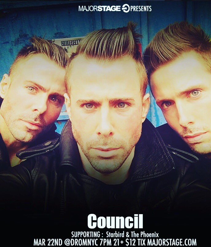 Council Band (@council_band) on Twitter photo Council will be performing on Thursday, March 22 <a href="/dromnyc/">DROM</a>
<a href="/MajorStageMusic/">MajorStage</a> put together a great night of music w/ <a href="/starbirdphoen_x/">Starbird and the Phoenix</a>
#council #nyc #live #livemusic
#rock #AlternativeRock Council will be performing on Thursday, March 22 <a href="/dromnyc/">DROM</a>
<a href="/MajorStageMusic/">MajorStage</a> put together a great night of music w/ <a href="/starbirdphoen_x/">Starbird and the Phoenix</a>
#council #nyc #live #livemusic
#rock #AlternativeRock