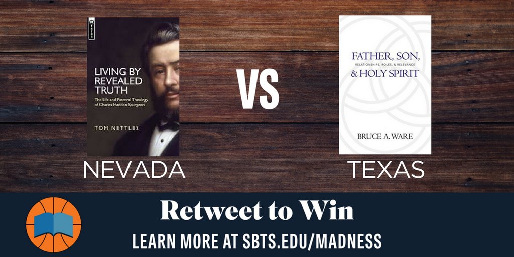 SBTSadmissions's tweet photo. #SBTSMadness HUGE game here. Living by Revealed Truth (Biography of Spurgeon) is up! Nevada - Dr. Tom Nettles vs. Texas - Dr. Bruce Ware.

#RT and Follow to Win! https://t.co/5TeHJsYRVT