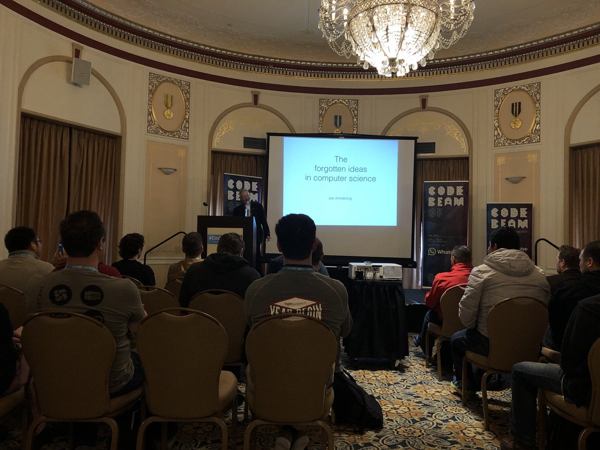 GoGoGarrett's tweet image. Starting the second day of #CodeBEAMSF with Joe Armstrong!