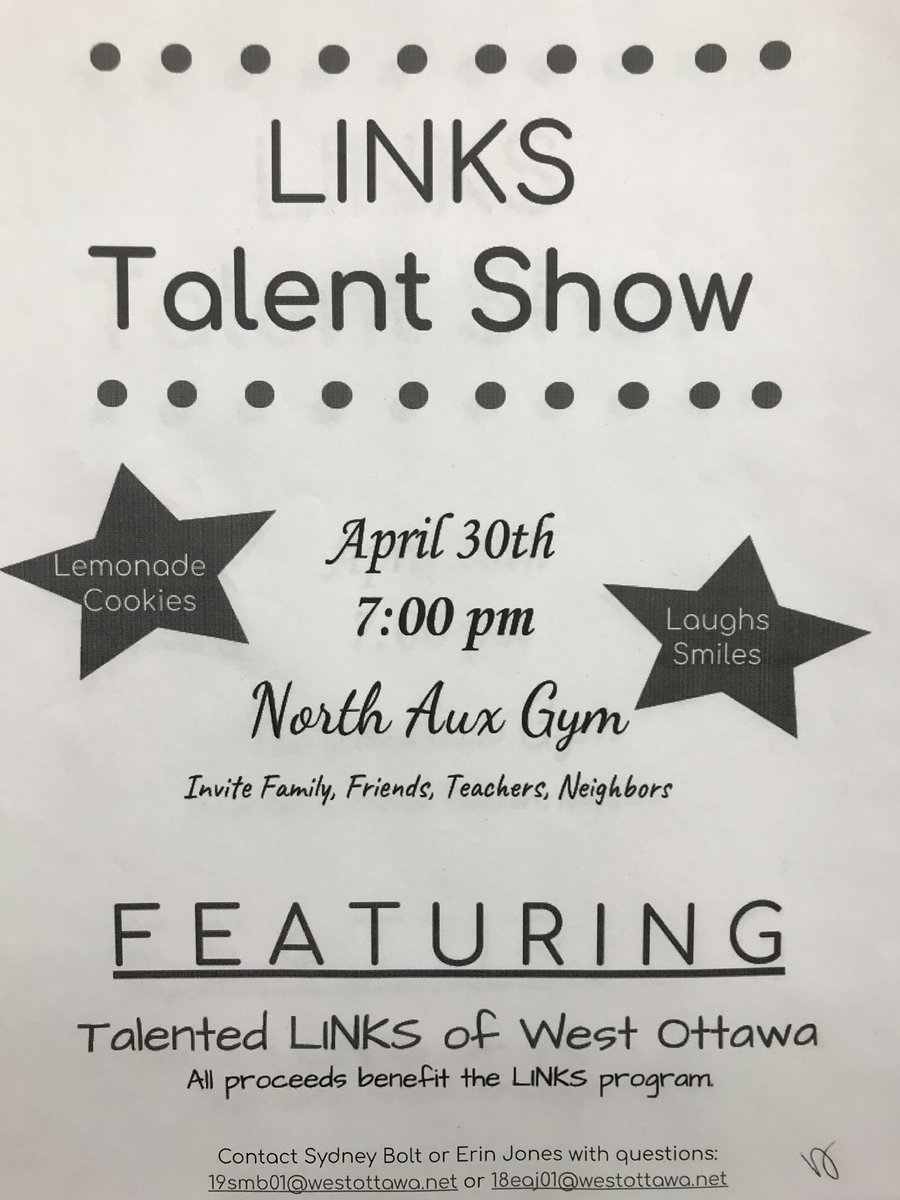 Come out and watch our LINKS talent show on April 30 at 7:00 in the North High School Aux gym!