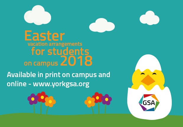 GSAYork's tweet photo. The GSA and @StudentInfoYork Easter guide is packed with useful info including opening times, important contacts and events happening over the Easter vacation.

View / download a copy here: https://t.co/m5Wrhze7Lv https://t.co/rTufBfMmVE