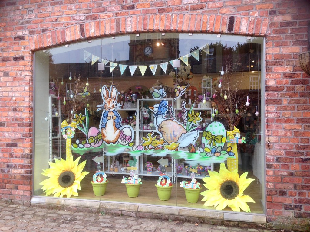 flowers_am's tweet image. Loving our new #easterwindow thanks Lisa for the fab paintings of #peterrabbit &amp;amp; #jemimaduck #eastereggs #sunflower