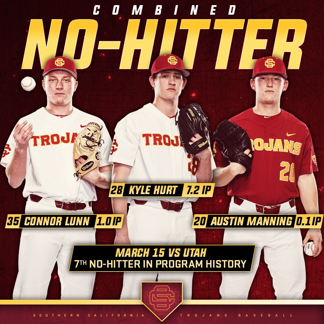 USC_Baseball's tweet photo. In case you missed it, three Trojans combined for one historic feat last night! #NoNo #FightOn https://t.co/NzvV3y0C1c