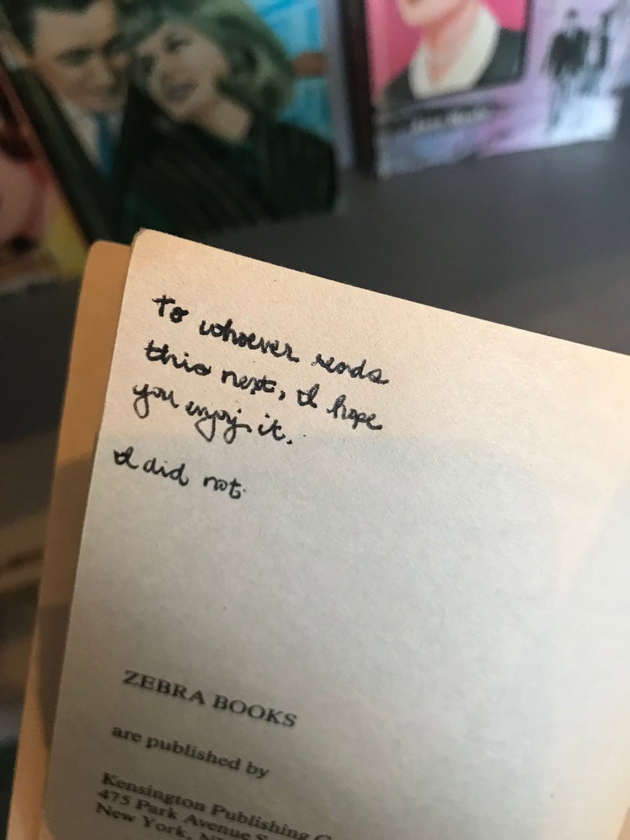 Inscription: to whoever reads this next, I hope you enjoy it. I did not.