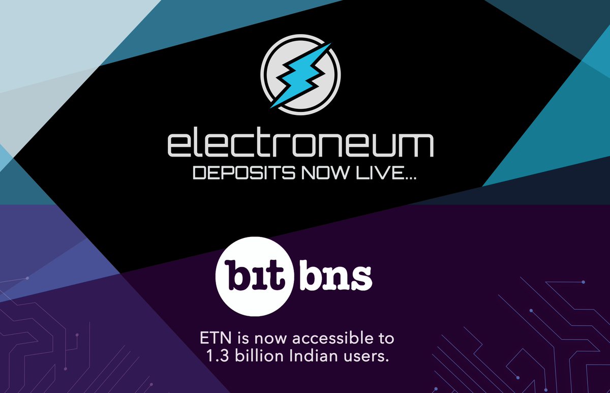 We've been listed on bitbns the fastest growing exchange in India with access to 1.3 billion regional users and direct fiat capabilities to Rupees. Deposits are now available. #Altcoin #ETN #bitbns