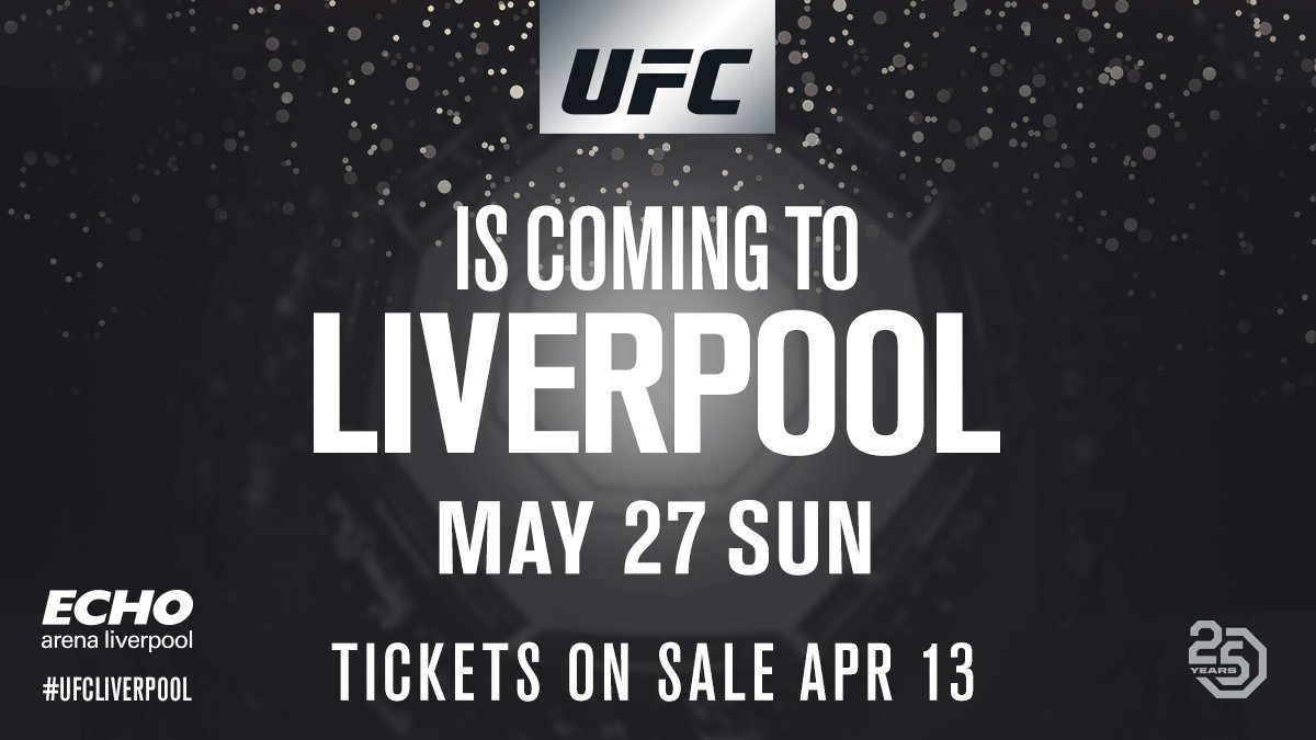 ufc's tweet photo. It's happening!! #UFCLiverpool is official for May 27!

🎟 https://t.co/k6aMYA1ckC https://t.co/zloDSS5L4M