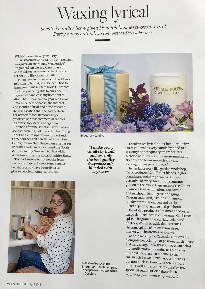 So excited to see my company featured in the North Wales section of <a href="/cheshirelife/">Cheshire Life</a> magazine today. #NorthWales #Cheshire #Candles