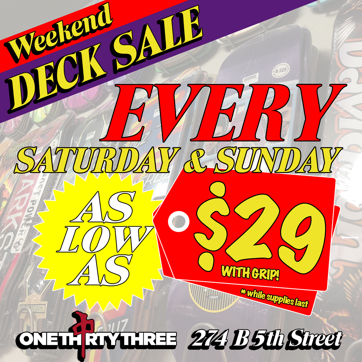 onethirtythree's tweet photo. OOPS, WE ORDERED TOO MANY DECKS... Our loss, your gain! From now till they're gone EVERY WEEKEND we will have select decks marked down as low as $29 and if you're not feeling them, we have decks for $39, $49 &amp; $59!!!
*SATURDAY &amp; SUNDAY ONLY* https://t.co/MWy96rrF9q