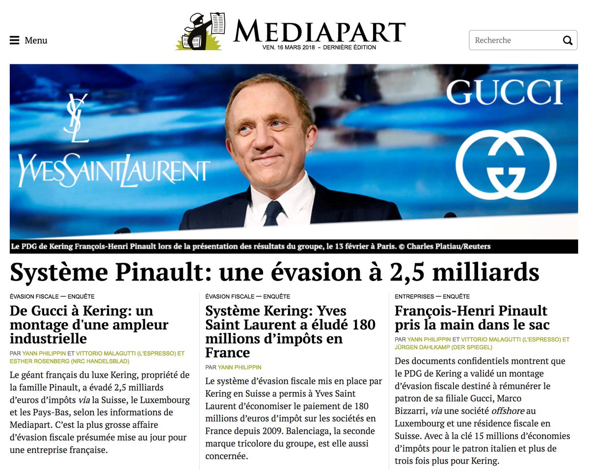 Mediapart's tweet photo. 🔴Information Mediapart, avec @EICnetwork 🔴
Système Pinault: une évasion à 2,5 milliards #FashionLeaks https://t.co/DvM1aaL3lZ https://t.co/W6wAwf2vU0
