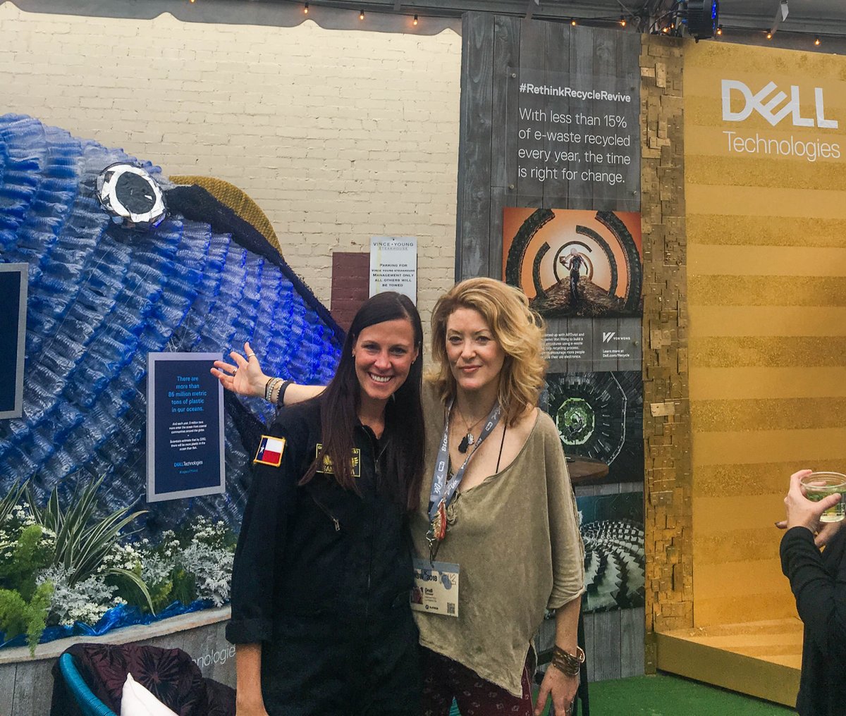 re3Dprinting's tweet photo. #TheFutureisGarbage!! @samanthasnabes and @onditimoner at the #SXSW @DellTech #DellExperience with some inventive #recycled #art. https://t.co/QhqPDNCYMB