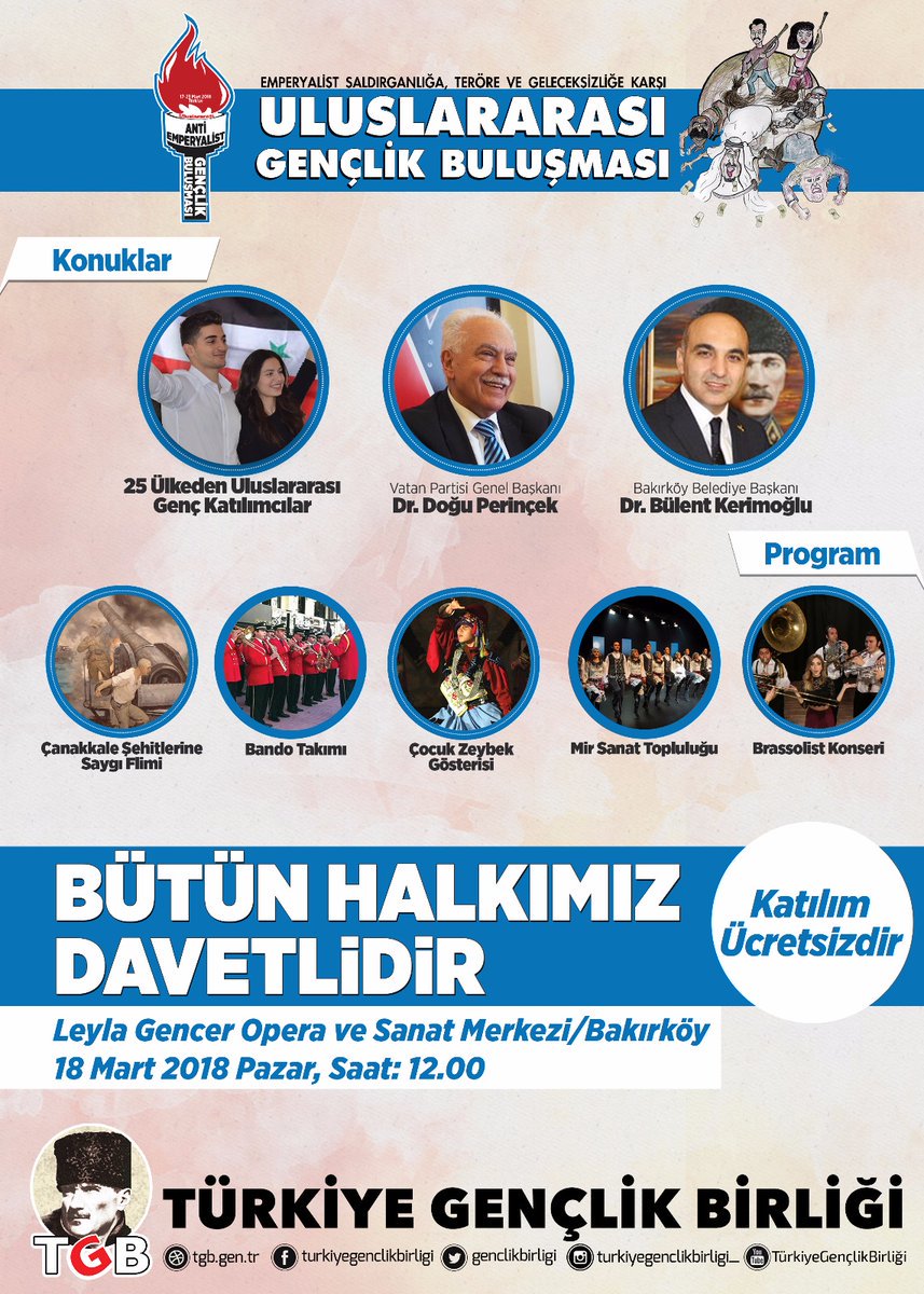 #DünyaGençliğiİstanbulda Anti-emperyalizm çatısı altında buluşuyor, cümle emperyalistlere meydan okuyor. 

Gençlik varsa Dünya'da emperyalistlere geçit yok!