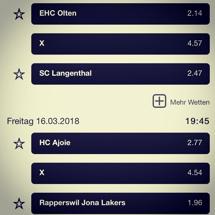 Bereit für die Swiss League Playoffs?
Heute Abend finden die beiden Playoff-Halbfibal Partien der Seiss League statt. Was ist dein Tipp?
Jetzt wetten auf sporttip.ch | Sporttip-App
#sporttip #sportwetten #swissleague