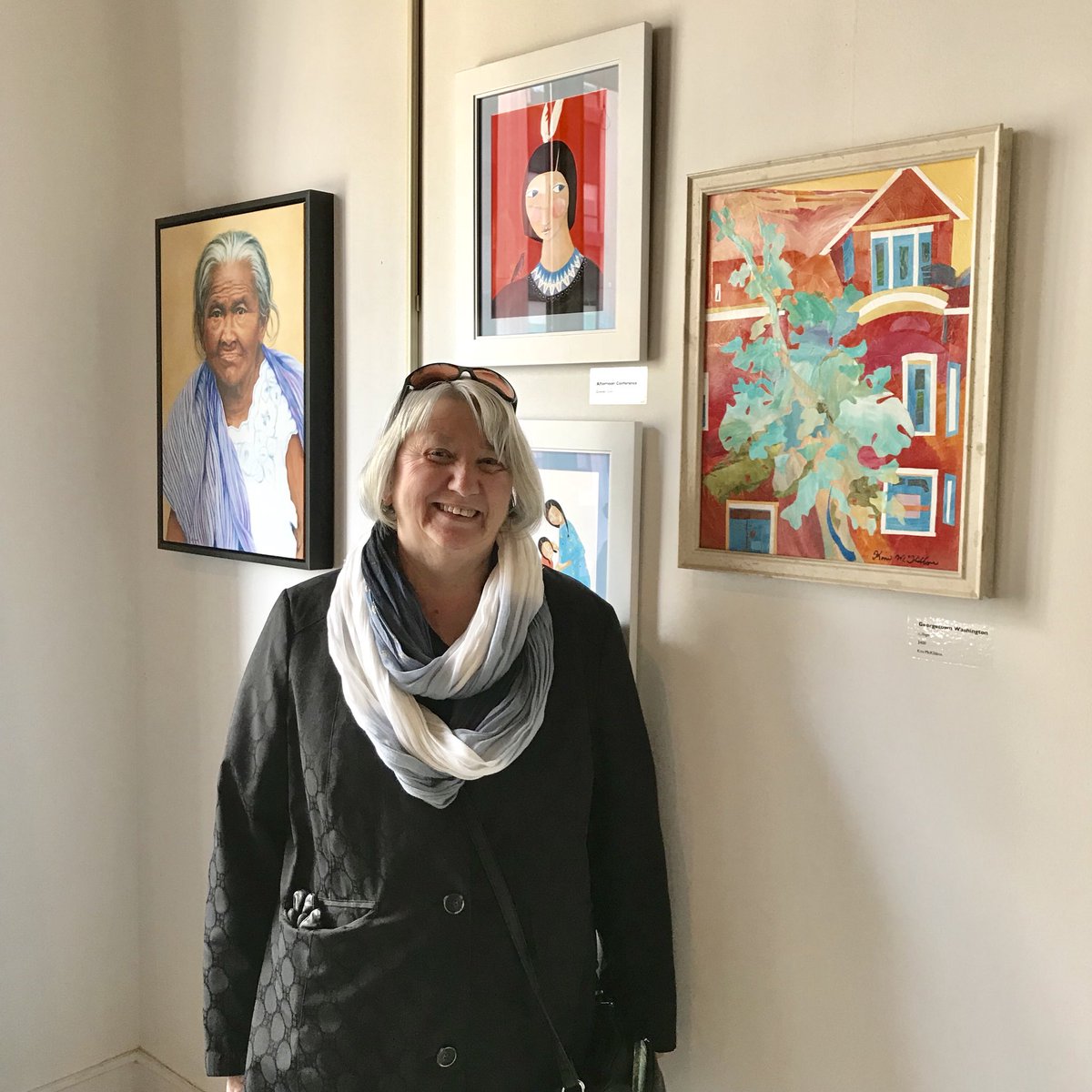 OpenStudio_CC's tweet photo. We had Kim Mckibbon at the Sudbury Women in Art show yesterday and she graciously posed for a photo next to one of her artworks. We’re open today until 3 pm and tomorrow Sat 12-3 pm (last day!), 93 Cedar St. #303. Don’t miss your chance to see this fab show! https://t.co/vrye2EPhp0