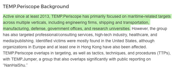 cyb3rops's tweet photo. Suspected Chinese Cyber Espionage Group (TEMP.Periscope) Targeting U.S. Engineering and Maritime Industries | @FireEye
https://t.co/VptsHO3Ru8 https://t.co/9OCegSfLge