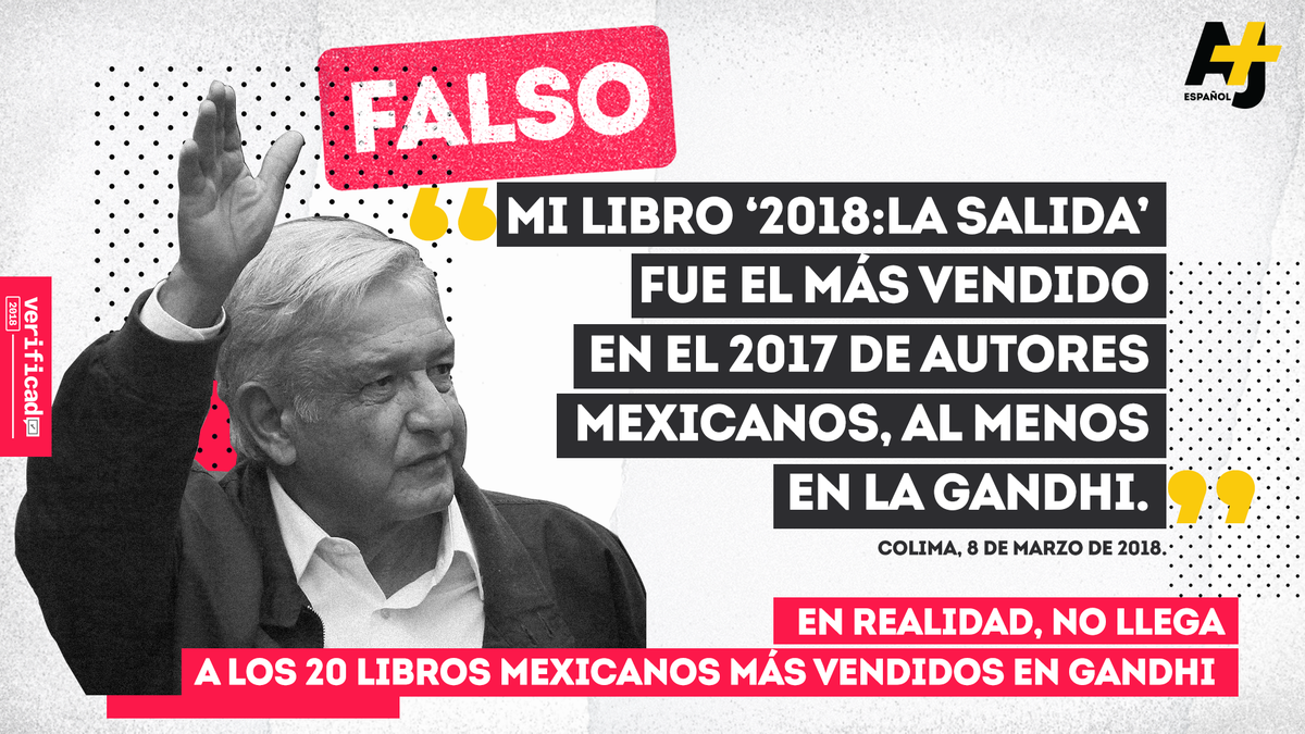 ajplusespanol's tweet photo. El aspirante presidencial López Obrador presumió que su libro fue el más vendido en @LibreriasGandhi.

@VerificadoMX lo investigó ¿y qué creen? Es falso. 

https://t.co/ONls0HU6zO https://t.co/Lb5lEvWRz4