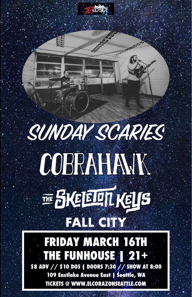 skeletonkeyspdx's tweet photo. FIRST SEATTLE SHOW TONIGHT

@FunhouseSeattle / 8pm / 21+ / rad music from bands like @cobrahawkband 🤘

SEE YOU THERE https://t.co/5SNoHaadEf
