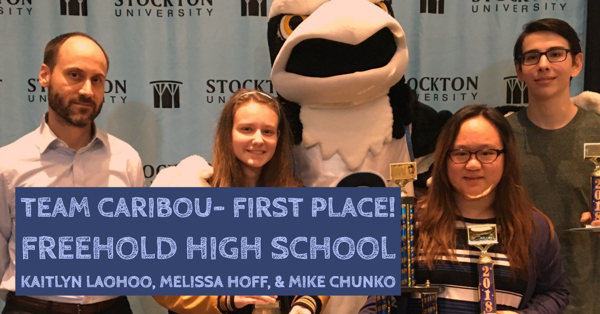 meechele7's tweet photo. Team Caribou- First Place! from Freehold High School. Congrats from @Stockton_edu to Kaitlyn Laohoo,Melissa Hoff, & Mike Chunko! Mr Gill Too! @csteachersorg #CSTASNJ #CSNJ #CSTANJ https://t.co/2QPb3Qgi5z