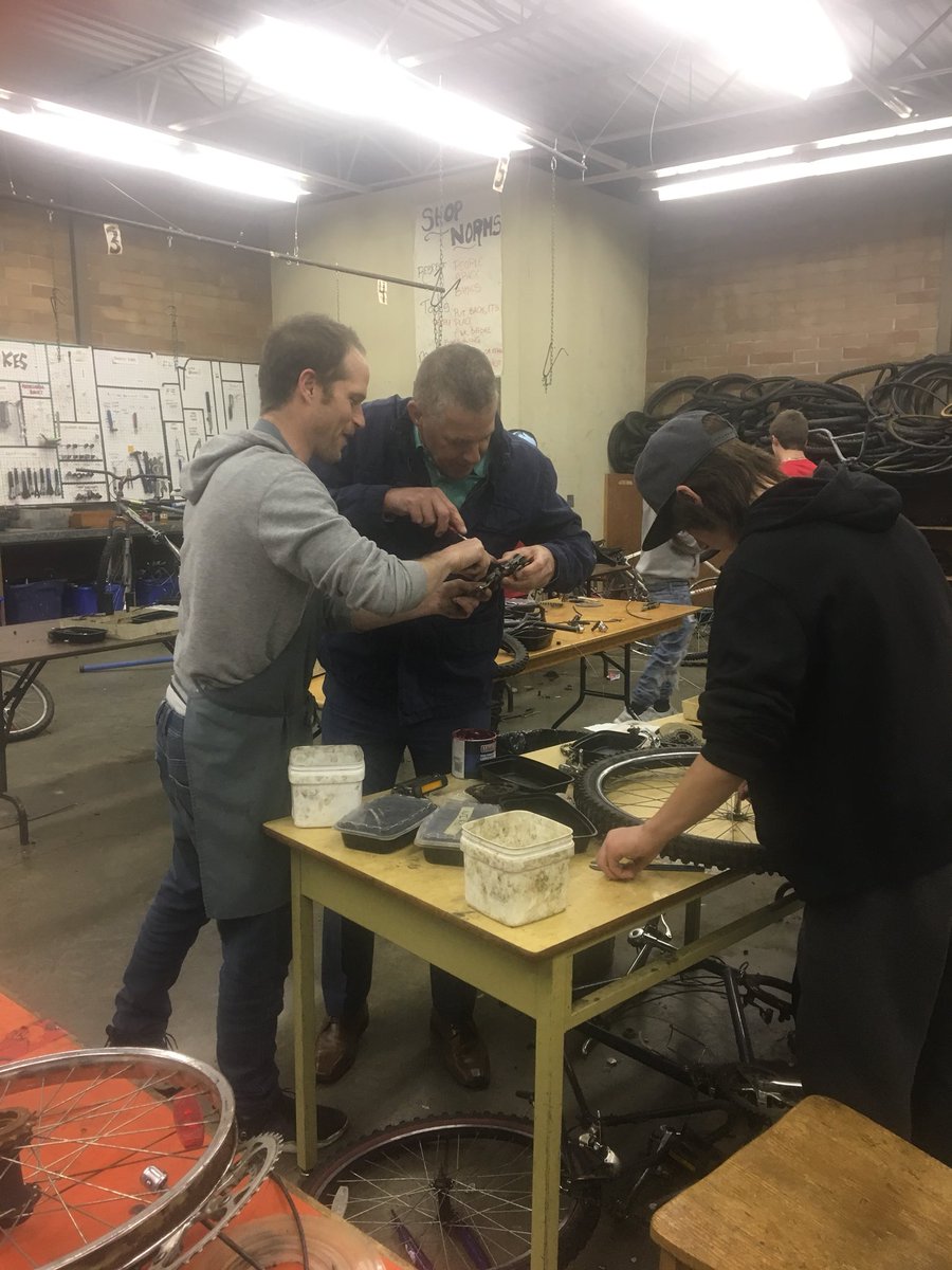 Associate Superintendent Greg Kitchen gets his hands dirty in the <a href="/SJWillisEd/">SJ Staff</a> bike shop. #sd61learn <a href="/sd61schools/">Greater Victoria School District</a>
