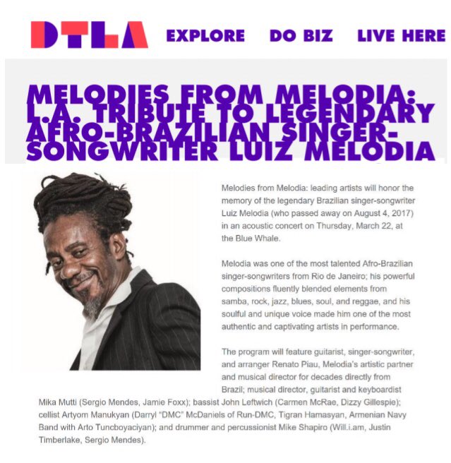 veraheartbeat's tweet photo. Thank you @downtown_la for featuring our #latributetoluizmelodia 3/22 @bluewhalemusic concert w/ #MikaMutti @RenatoPiau #JohnLeftwich #MikeShapiro #ArtyomManukyan https://t.co/kpfHfA6IKw https://t.co/RDuTD5gOB0