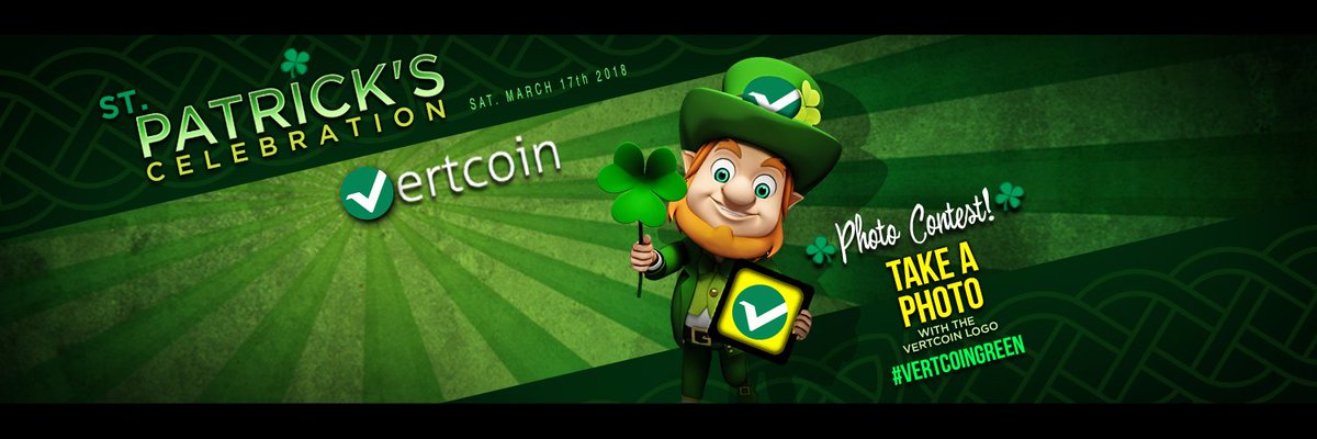 Vertcoin's tweet photo. Ready to earn some VTC? Celebrate #StPatricksDay tomorrow with #Vertcoin. Take the most social picture with the $VTC logo while wearing your #VertcoinGreen
Share our Flyer and Banner! https://t.co/fgFoqfLyO5
