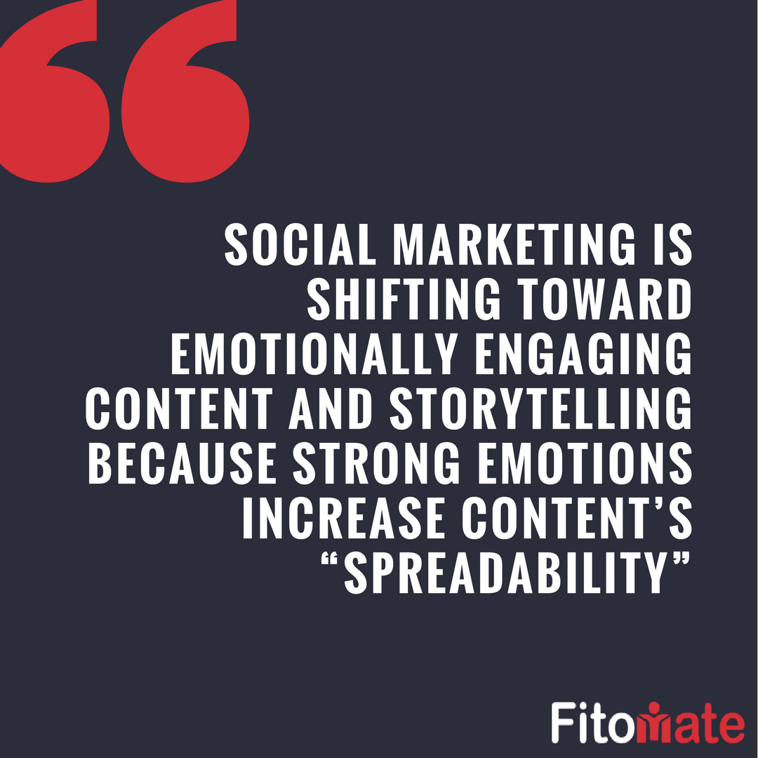 People are triggered through emotional content, therefore social #marketing is slowly shifting towards #emotionally engaging #content and #storytelling. 

#thefitomate #fitnessmarketing #healthclubs #gyms #fitnessstudios #yoga #fitnessbusinessowners #fitomatefacts