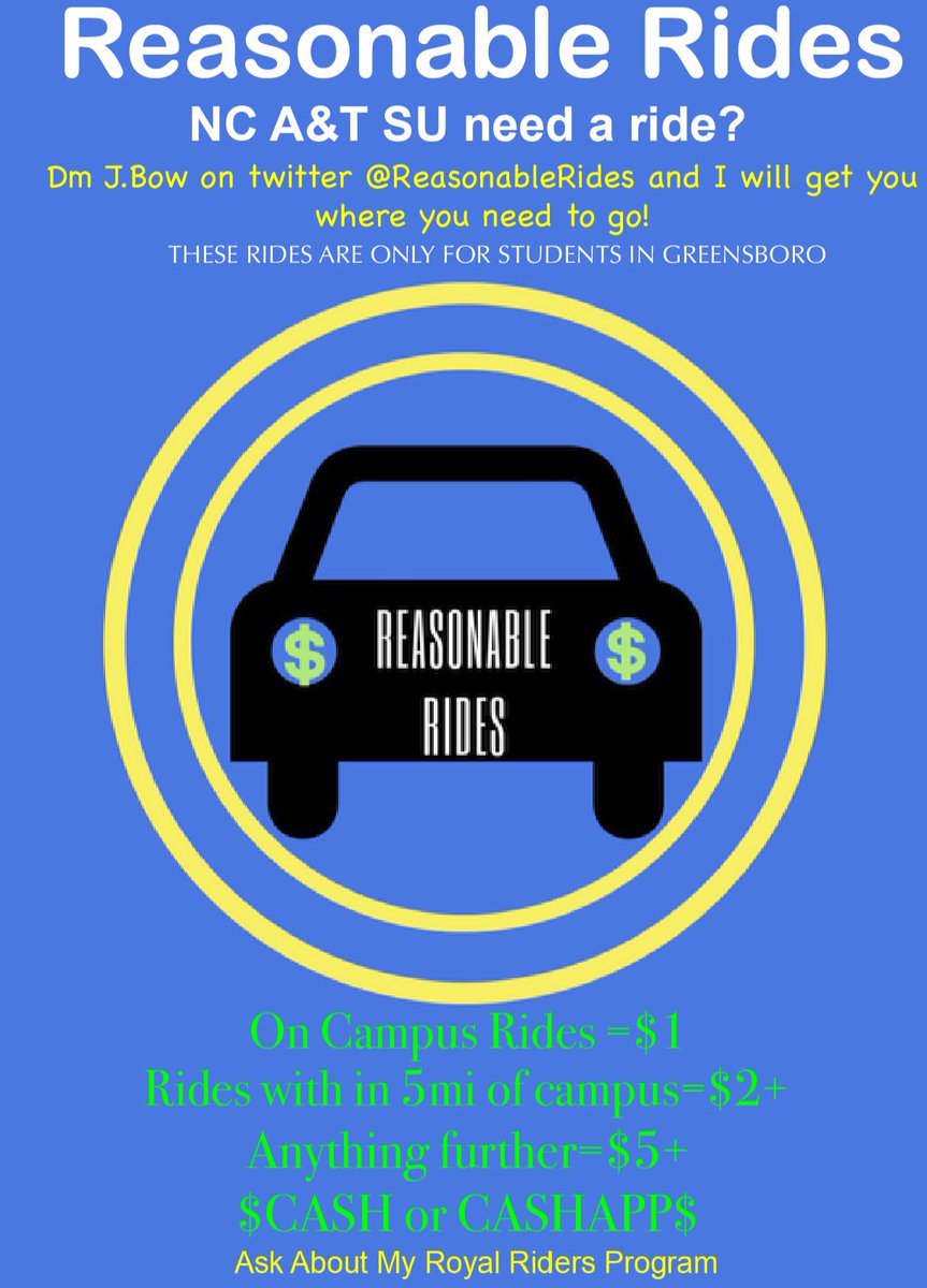 ReasonableRides's tweet photo. Get your rides with #ReasonableRides tonight! @sav_soniax101 Nasty 19 will be certified lit 🔥 $5 Ride special/carpool #NCAT #NCAT21 https://t.co/3JtmApN6qT