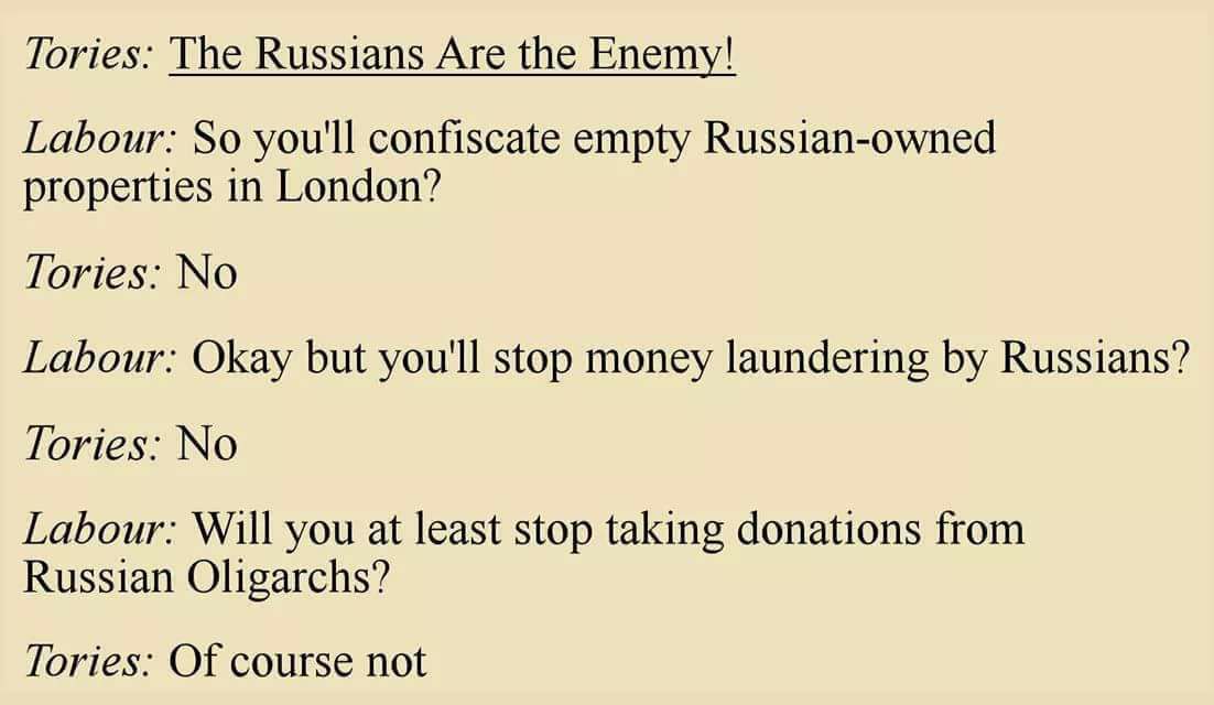 Hypocrisy is reaching historical highs for #tories in #UK.. 
#PutinPunishesUK #CorbynSpeech #corbyn #Bernie2020 #NikolaiGlushkov #KGB #PutinsPuppet