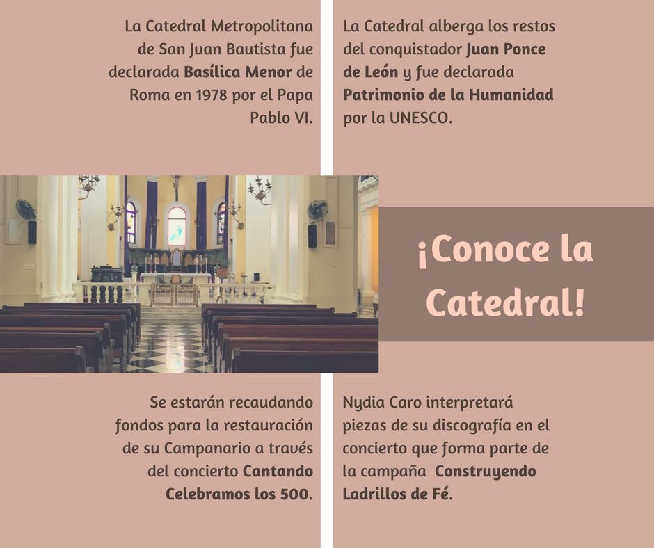 CatedralSJPR's tweet photo. ⛪️

Pronto celebraremos su Quinto Centenario y  puedes ayudar a restaurar la Catedral. El jueves, 12 de abril de 2018 a las 7:00pm tendremos un concierto con Nydia Caro. 

¡Compare e invita a todos tus conocidos! https://t.co/oBg0F8B4oP